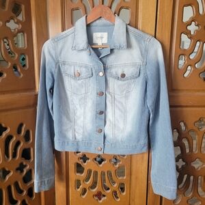 Jessica Simpson Light Wash Pinstripe Jean Jacket Coastal Cowgirl Western Y2K